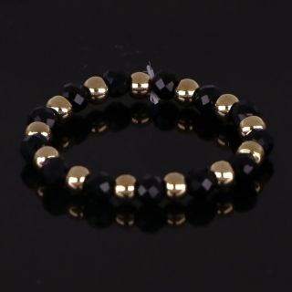 Ring elastic with silicone gold plated beads and black onyx - 