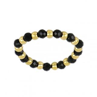 Δαχτυλίδι ελαστικό με σιλικόνη επίχρυσες χάντρες και μαύρο όνυχα