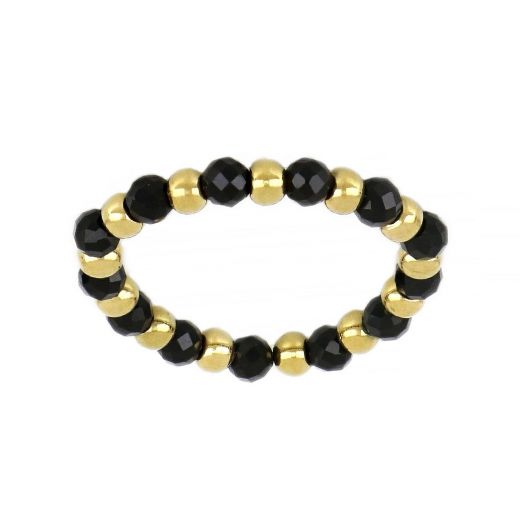 Ring elastic with silicone gold plated beads and black onyx