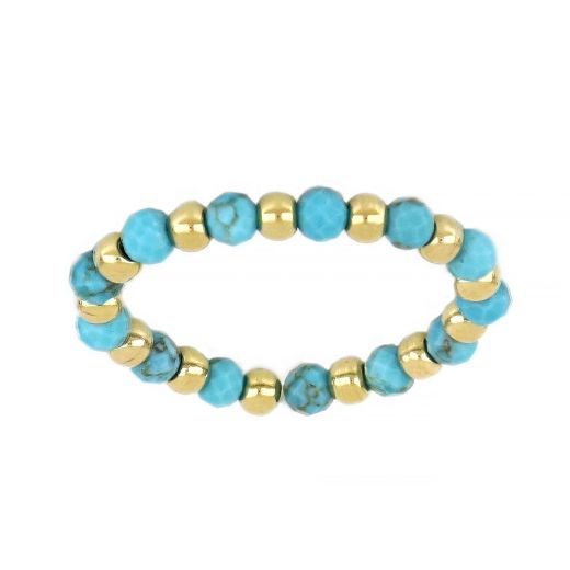 Ring elastic with silicone gold plated beads and turquoise chaolite stones