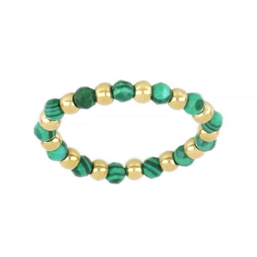 Ring elastic with silicone gold plated beads and malachite