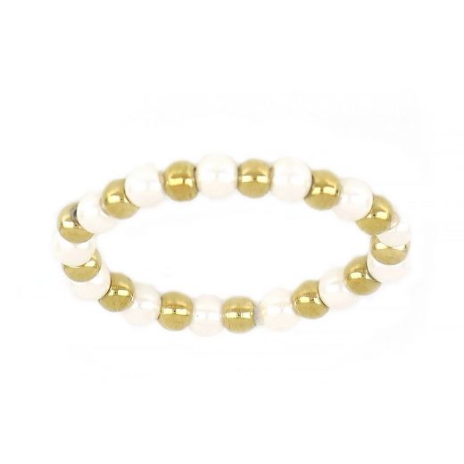 Ring elastic with silicone gold plated beads and pearls