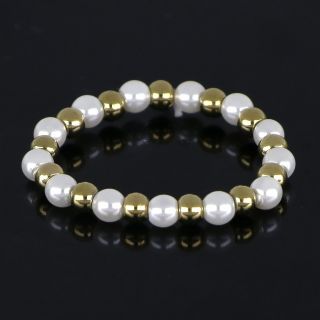 Ring elastic with silicone gold plated beads and pearls - 