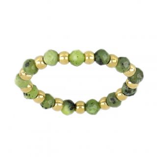 Δαχτυλίδι ελαστικό με σιλικόνη επίχρυσες χάντρες και νεφρίτη