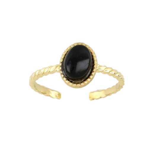Stainless steel ring with oval shape with black onyx free size