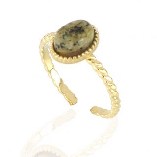 Stainless steel ring with oval shape with serpentine stone free size - 
