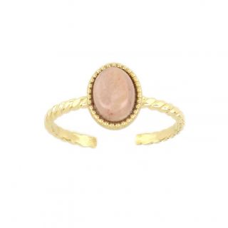 Δαχτυλίδι ατσάλινο επίχρυσο οβάλ με ροζ χαλαζία free size