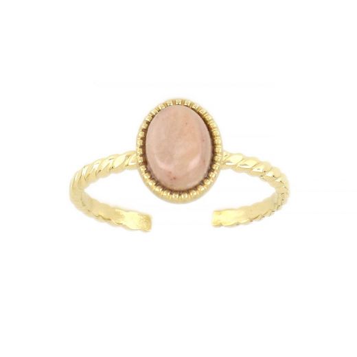 Stainless steel ring with oval shape with rose quartz free size