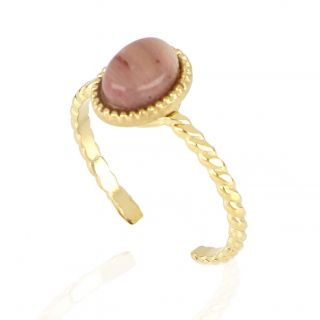 Stainless steel ring with oval shape with rose quartz free size - 