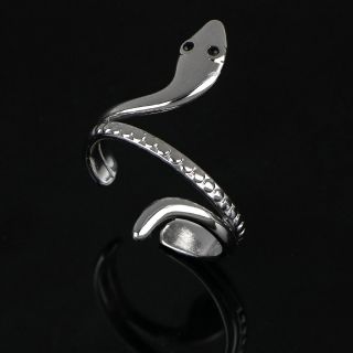 Stainless steel ring with snake with black stones - 