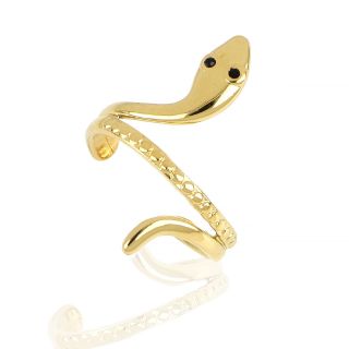 Stainless steel gold plated ring with snake with black stones - 