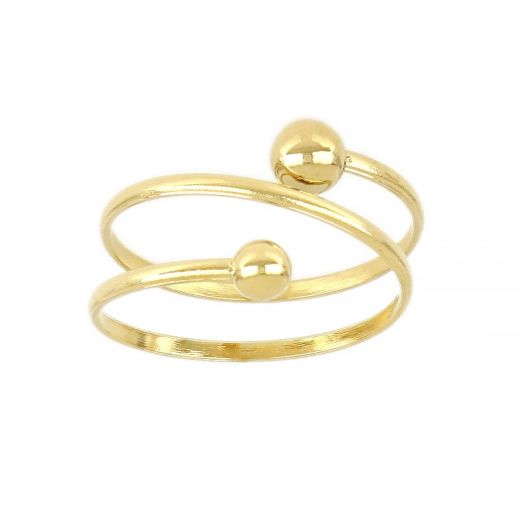 Stainless steel twisted gold plated ring with small and big ball