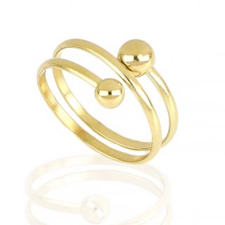 Stainless steel twisted gold plated ring with small and big ball - 