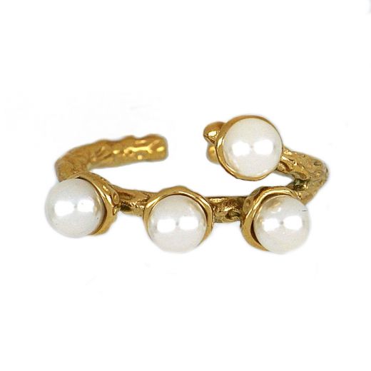 Ring gold plated stainless steel with four pearls