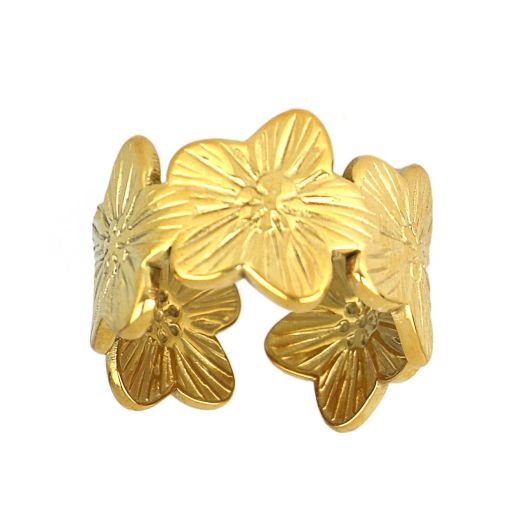 Ring gold-plated stainless steel in a flower design