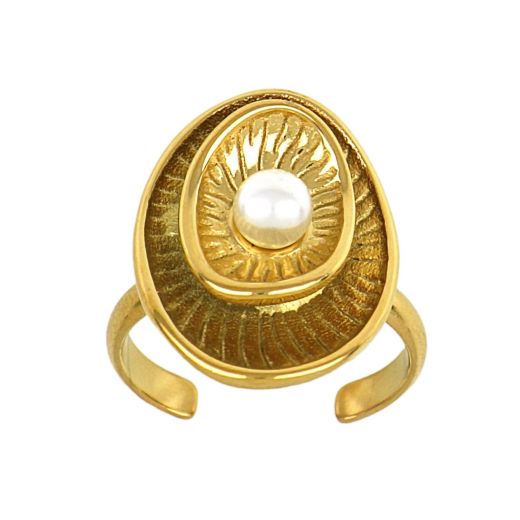 Ring stainless steel gold-plated shell with pearl