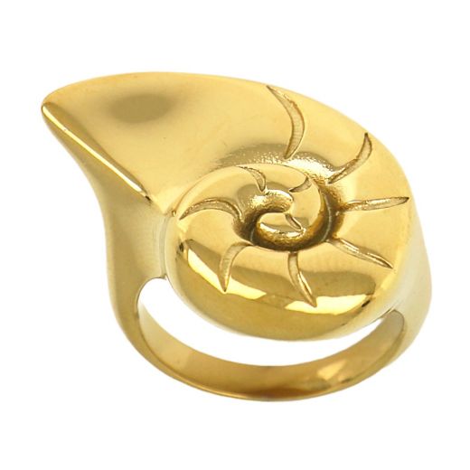 Stainless steel gold plated shell ring