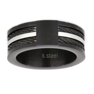 Ring made of stainless steel and black steel wire with silver detail. - 