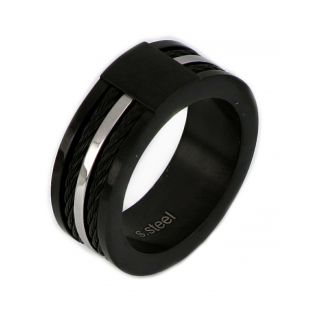 Ring made of stainless steel and black steel wire with silver detail. Ring made of stainless steel and black steel wire with silver detail.