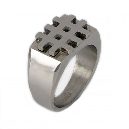 Ring made of stainless steel with embossed design.