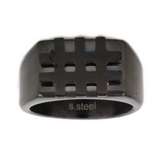 Ring made of black stainless steel with embossed design. - 