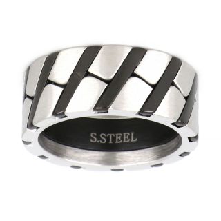 Ring made of stainless steel with diagonal black lines. - 