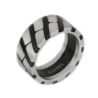 Ring made of stainless steel with diagonal black lines. Ring made of stainless steel with diagonal black lines.