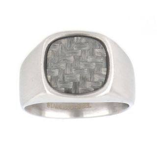 Ring made of white stainless steel with silver carbon fiber. - 