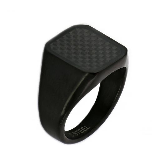 Ring made of black stainless steel with black carbon fiber.