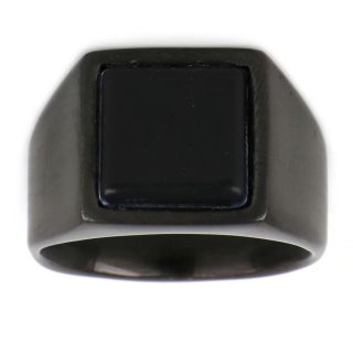 Ανδρικό δαχτυλίδι ατσάλινο μαύρο ματ με μαύρη πέτρα - 