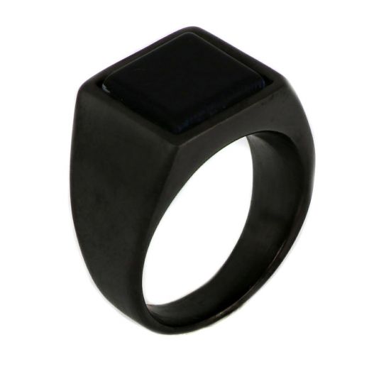 Ανδρικό δαχτυλίδι ατσάλινο μαύρο ματ με μαύρη πέτρα