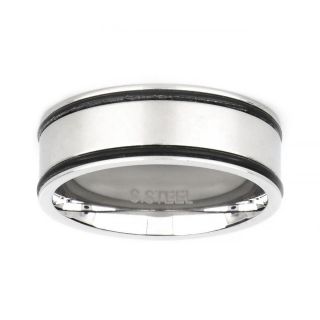 Ring made of white stainless steel with two black lines. - 