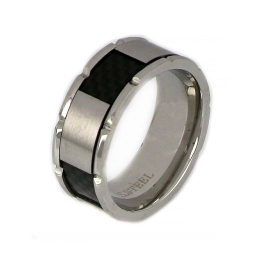 Ring made of white stainless steel with details from carbon fiber.
