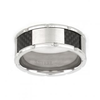 Ring made of white stainless steel with details from carbon fiber. - 
