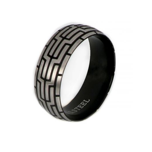 Two-tone ring made of stainless steel.