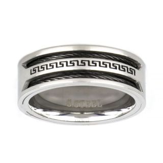 Ring made of stainless steel with discreet meander and black steel wire. - 