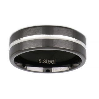 Ring made of black stainless steel with one white line. - 