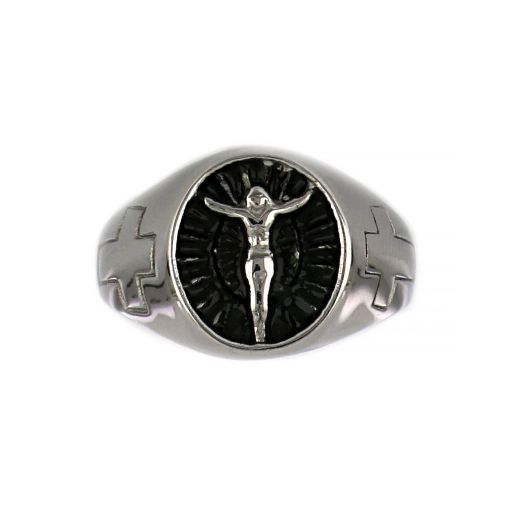 Ring made of stainless steel with the Crucified Christ