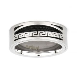 Ring made of stainless steel with black steel wire and meander. - 