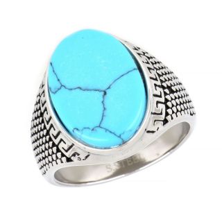 Ring made of stainless steel with meander and turquoise stone. - 