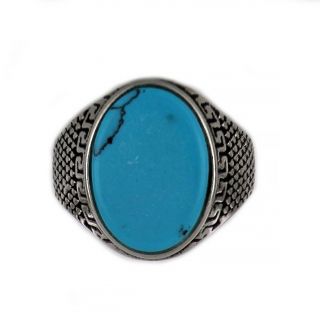 Ring made of stainless steel with meander and turquoise stone. - 