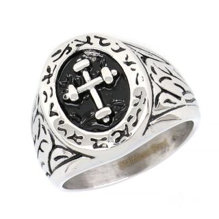 Ring made of stainless steel with embossed cross. - 