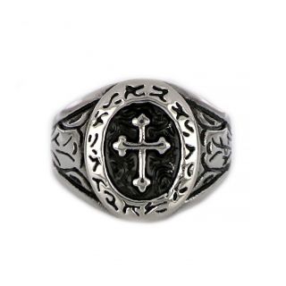 Ring made of stainless steel with embossed cross. - 