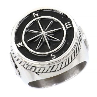 Ring made of stainless steel with embossed compass design. - 