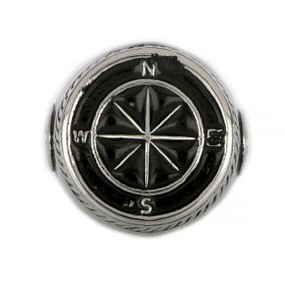 Ring made of stainless steel with embossed compass design. - 