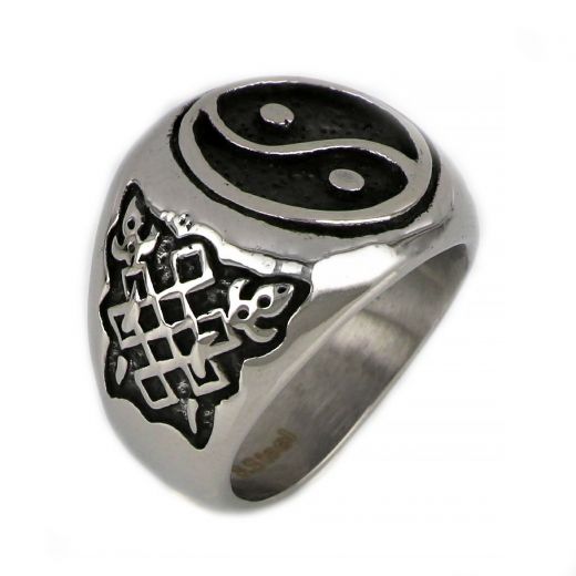 Ring made of stainless steel with YIN YAN  design.