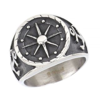 Ring made of stainless steel with anchor and compass. - 