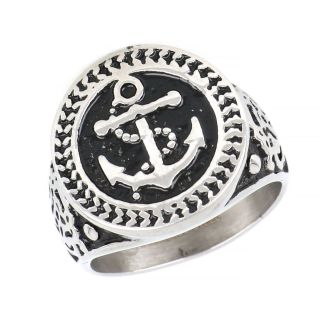 Ring made of stainless steel with nautical rope and anchor. - 