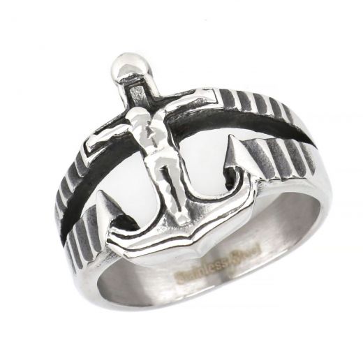 Ring made of stainless steel anchor with the Crucified Christ.