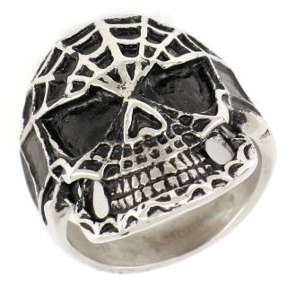 Skull ring made of stainless steel with spider's net. - 